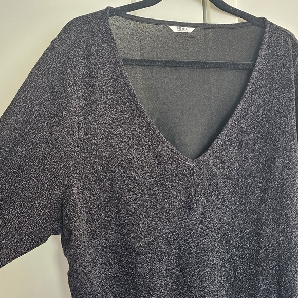 Penningtons BLACK Long-Sleeve Black V-Neck Knit Top Metallic Fibers Size 2X - Picture 8 of 11